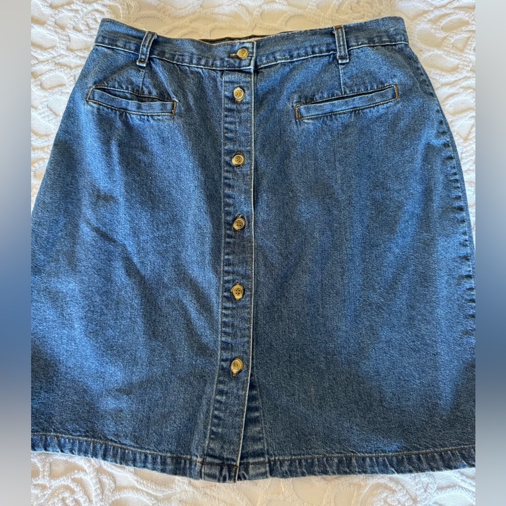 Vintage 90s Button Front Denim Skirt Bridgewater Basics Size 14